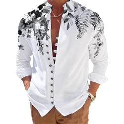 YAODAMAI Herrenhemd mit bedrucktem Stehkragen Langarmhemd Mode lässig Frühling und Sommer Männer Blatt Rebe Bedruckt Hemd von YAODAMAI