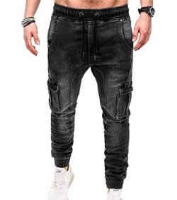YAODAMAI Lässige Sporthose für Herren zum Binden Lässige Multi-Pocket-Sporthose Skinny Skinny Jeans von YAODAMAI