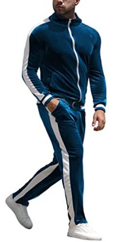 YAOGRO Velours-Trainingsanzug-Set: Herren-Jogginganzüge, durchgehender Reißverschluss, lässige Jacken, Hosen, 2-teiliges Outfit, athletisches Workout, Blau, Large von YAOGRO