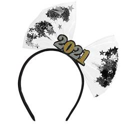 Glitzerndes 2021 Zahlen-Stirnband, groß, Kunststoff, Schleife, Stern, Pailletten, elastischer Haarreifen, Weihnachten, Neujahr, Party, Kopfschmuck, Haarbänder für Mädchen von YAOGUI