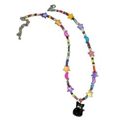 YAOGUI Schmuck-Set, böhmische Perlen-Halskette, Cartoon, niedliches Katzenkopf-Armband, farbige kurze Harzkette, Sommer, Stern, Mond, Halskette, Schmuck, Valentinstag, Geburtstag, As pictures shown, von YAOGUI