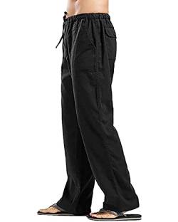 Herren Leinen Hosen Lose Casual Yoga Hosen Gerade Beine Hosen, Schwarz , 36-41 von YAOHUOLE