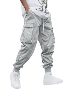 YAOHUOLE Cargo Hosen Männer Lang Regular Fit Rangerhose Herren Lang Herren Hosen Loose Fit Grau L von YAOHUOLE