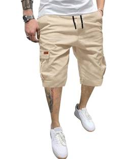 YAOHUOLE Cargo Shorts Herren Kurz Sommerhose Herren Kurz Bermuda Short Für Herren Sommerhose Herren Kurz Beige L von YAOHUOLE