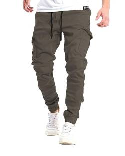 YAOHUOLE Cargohose Herren Baumwolle Regular Fit Rangerhose Herren Lang Herren Hosen Loose Fit Dunkel grau L von YAOHUOLE