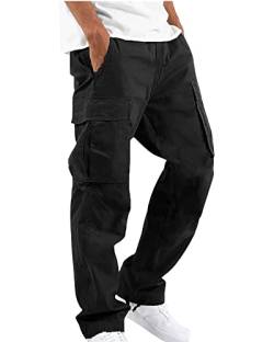 YAOHUOLE Cargohose Herren Cargohose Arbeitshose für Herren aus Baumwolle Lodger Casual mit Gr, Schwarz , 56 von YAOHUOLE