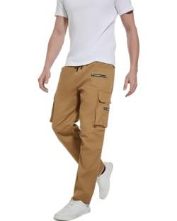 YAOHUOLE Cargohose für Herren, elastisch, Cargo, Jogging, Cargo, Herren, Baggy, kaki, 56 von YAOHUOLE