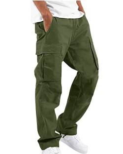 YAOHUOLE Casual Strandhose Herren mit Taschen mit Kordelzug Cargo Hosen Herren Leicht Lang Armeegrün M von YAOHUOLE