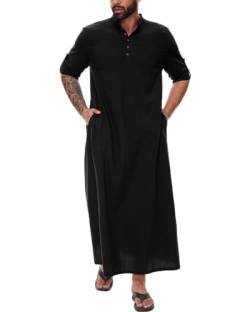 YAOHUOLE Djellaba Herren Muslim Kaftan Herren Baumwolle Große Größe Herren Kaftan Thobe, Schwarz , L von YAOHUOLE