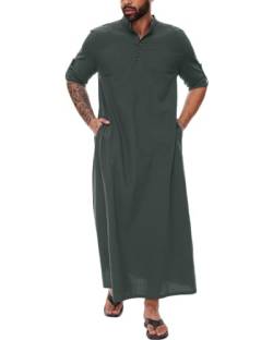 YAOHUOLE Djellaba Herren Muslim Kaftan Herren Baumwolle Große Größe Herren Kaftan Thobe, dunkelgrau, M von YAOHUOLE