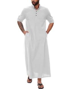 YAOHUOLE Djellaba Herren Muslim Kaftan Herren Baumwolle Große Größe Herren Kaftan Thobe, weiß, L von YAOHUOLE