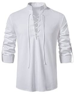 YAOHUOLE Gothic Hemd Pirat Herren Kostüm Renaissance Hemd Herren Oberhemden Herren Langarm Weiß XL von YAOHUOLE