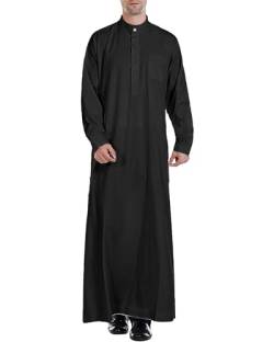 YAOHUOLE Herren Abaya Robe Muslim Kaftan Thobe Langes Kleid Casual Langarm Shirt Knopfleiste Mit Tasche, Schwarz , XL von YAOHUOLE