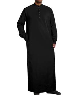 YAOHUOLE Herren Baumwolle Leinen Kaftan Abaya Herren Jelaba Herren Muslimisches Kleid Lang Herren, Schwarz , L von YAOHUOLE