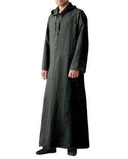 YAOHUOLE Herren Baumwolle Leinen Kaftan Abaya Herren Jelaba Muslim Kleid Lang Herren Kaftan Thobe, dunkelgrau, L von YAOHUOLE