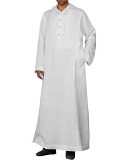 YAOHUOLE Herren Baumwolle Leinen Kaftan Abaya Herren Jelaba Muslim Kleid Lang Herren Kaftan Thobe, weiß, M von YAOHUOLE