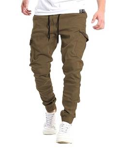 YAOHUOLE Herren Cargo Hose Lang Ranger Hose Herren Multitarn Cargohose Herren Leinen Hose Herren Khaki 2XL von YAOHUOLE