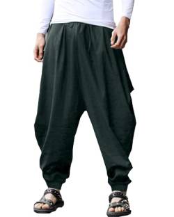 YAOHUOLE Herren Casual Hosen Leinen Herren Baggy Haremshose Haremshose Herren Lang Dunkelgrau 3XL von YAOHUOLE