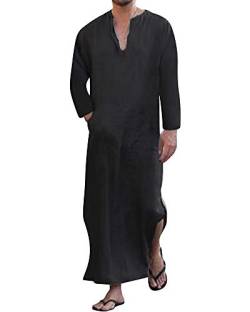 YAOHUOLE Herren Kaftan Kaftan Roll Up Langarm Baumwolle Solid Robe Schwarz M von YAOHUOLE