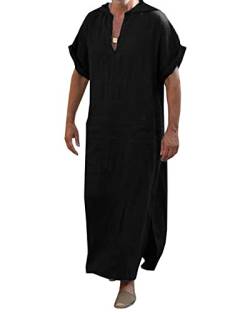 YAOHUOLE Herren Kaftan Kurzarm Kaftan Mann Thobe mit Taschen Thobe Herren Schwarz L von YAOHUOLE