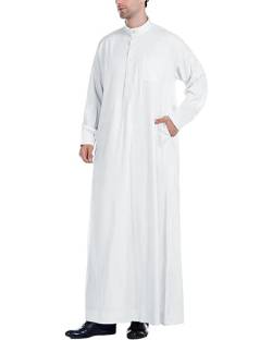 YAOHUOLE Herren Kaftan Langarm Baumwolle Thobe Herren Kaftan Lang Robe Herren Hell Weiß XL von YAOHUOLE