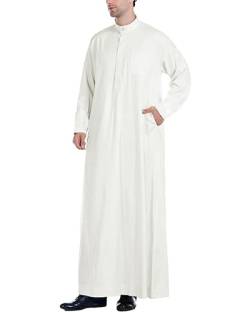 YAOHUOLE Herren Kaftan Langarm Casual Thobe Herren Lang Kaftan Herren Lang Comfort Fit Weiß L von YAOHUOLE