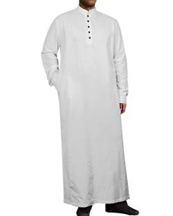 YAOHUOLE Herren Kaftan Langarm Sommer Männer Thobe Lang Kaften Herren mit Taschen Weiß 3XL von YAOHUOLE