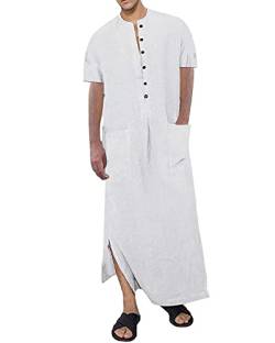 YAOHUOLE Herren Kaftan Leinen Herren Kurzarm Men Kaftan Thobe Herren Baumwolle Weiß 3XL von YAOHUOLE