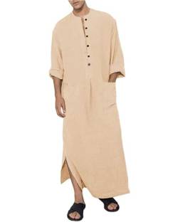 YAOHUOLE Herren Kaftan Leinen Herren Langarm Herren Kaftan Lang Men Kaftan Khaki 3XL von YAOHUOLE