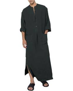 YAOHUOLE Herren Kaftan V-Ausschnitt Langarm Herren Kaftan Leinen Herren Thobe Langarm Dunkelgrau 2XL von YAOHUOLE