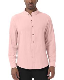 YAOHUOLE Herren Leinenhemd Langarm Hemd Herren Comfort Fit Leinen Hemden Herren Rosa XL von YAOHUOLE