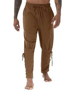 YAOHUOLE Herren Mittelalter Hose Schnürhose Wikinger Herren Mittelalter Wikinger Renaissance Steampunk Hose Herren Braun L von YAOHUOLE