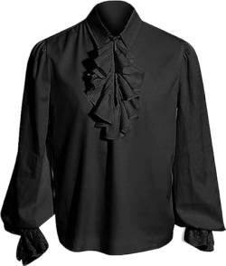 YAOHUOLE Herren Piratenhemd Mitteralter Piratenhemd Herren Cosplay Kostüm Schnürhemd Herren Mittelalter Schwarz 2XL von YAOHUOLE