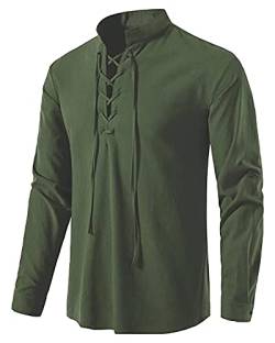 YAOHUOLE Herrenhemd, langärmlig, Leinen und Baumwolle, Henley Shirt, Armeegrün, L von YAOHUOLE