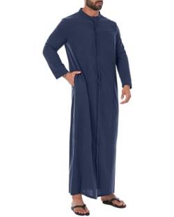 YAOHUOLE Kaftan Herren Comfort Fit Thobe Herren Kaftan Herren Leinen Langarm Comfort Fit Dunkelblau 2XL von YAOHUOLE