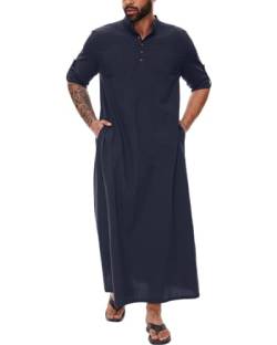 YAOHUOLE Kaftan Herren Lang Sommer Thobe Herren Langarm Kaftan Männer Muslimische Thobe Herren Dunkelblau M von YAOHUOLE