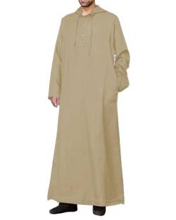 YAOHUOLE Kaftan Herren Lang Thobe Herren Kaftan Leinen Herren Langarm Kaftan Männer Khaki M von YAOHUOLE