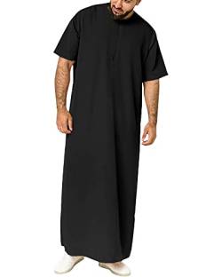 YAOHUOLE Kaftan Herren Lang Thobe Herren Kurzarm Kaftan Herren Sommer Thobe HerrenSchwarz 2XL von YAOHUOLE