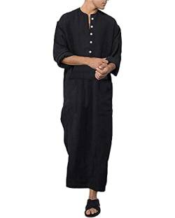 YAOHUOLE Kaftan Herren Langarm Thobe Herren Langarm Henley Kaftan Herren Regular Fit Schwarz M von YAOHUOLE