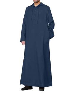 YAOHUOLE Kaftan Herren Lange Thobe Herren Baumwolle Herren Kaftan Leinen Herren Langarm Marine 2XL von YAOHUOLE