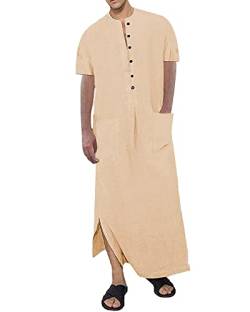 YAOHUOLE Kaftan Herren Lange Thobe Herren Baumwolle Kaftan Kurzarm Herren Mens Thobe Khaki 2XL von YAOHUOLE