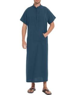 YAOHUOLE Kaftan Herren Sommer Thobe Herren Baumwolle Kaftan Kurzarm Herren Mens Thobe Dunkelblau 2XL von YAOHUOLE