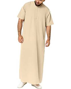 YAOHUOLE Kaftan Leinen Herren Kaftan Lang Thobe Herren Leinenthobe Herren Hell Khaki XL von YAOHUOLE