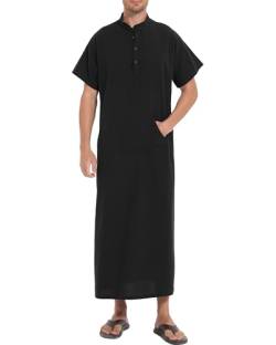 YAOHUOLE Kaftan Männer Kurzarm Kaftan Herren Grosse Grössen Sommer Thobe Herren Kurzarm Schwarz 3XL von YAOHUOLE