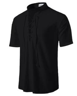 YAOHUOLE Kurzarm Leinenhemd Herren Sommerhemden Herren Kurzarm Slim Fit Leinen Hemd Herren Kurzarm Schwarz 2XL von YAOHUOLE