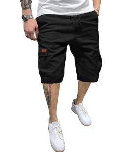 YAOHUOLE Kurze Hosen Herren Sommer Herrenshorts Cargo Chino Shorts Herren Stretch Slim Fit Schwarz L von YAOHUOLE