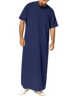 YAOHUOLE Nachthemd Herren Lang Kaftan Herren Kurzarm Thobe Herren Sommer Dunkelblau 2XL von YAOHUOLE