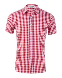 YAOHUOLE Oktoberfest Hemd Herren Kurzarm Trachtenhemd Herren Regular Fit Sommer Hemd Herren Kariertes Rot 3XL von YAOHUOLE