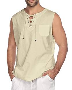 YAOHUOLE Piratenhemd Herren Kostüm Ärmelloses Herren Mittelalter Hemd Ärmelloses Viking Kostüm Schnürhemd Herren Beige 2XL von YAOHUOLE