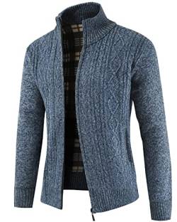 YAOHUOLE Pullover Herren V-Kragen Knopfleiste Strickjacke Cardigan Schalkragen Grobstrick Strickjacken Blau XL von YAOHUOLE